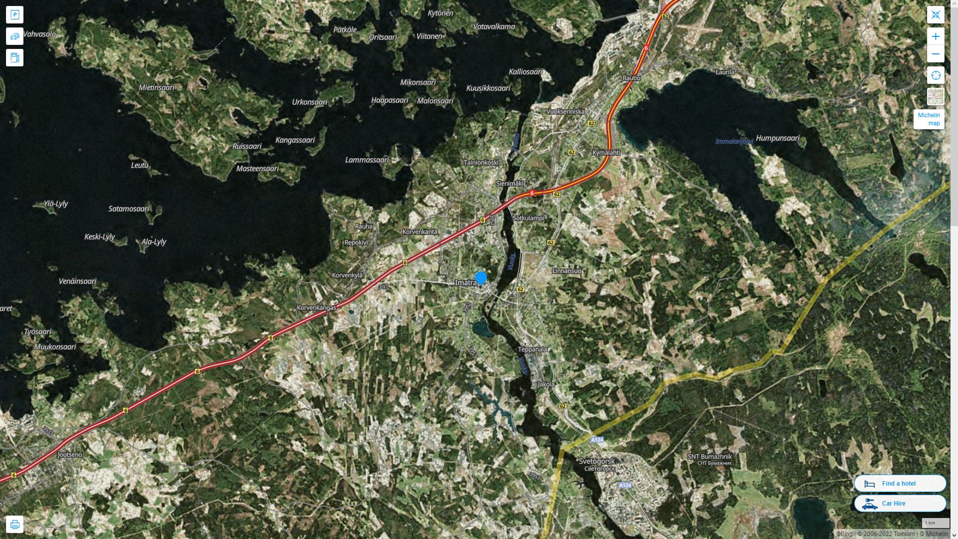 imatra Finlande Autoroute et carte routiere avec vue satellite